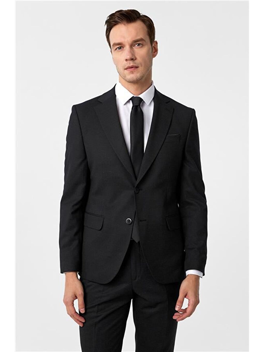 Siyah Slim Desenli Mono Yaka 6 Drop Takım Elbise-2