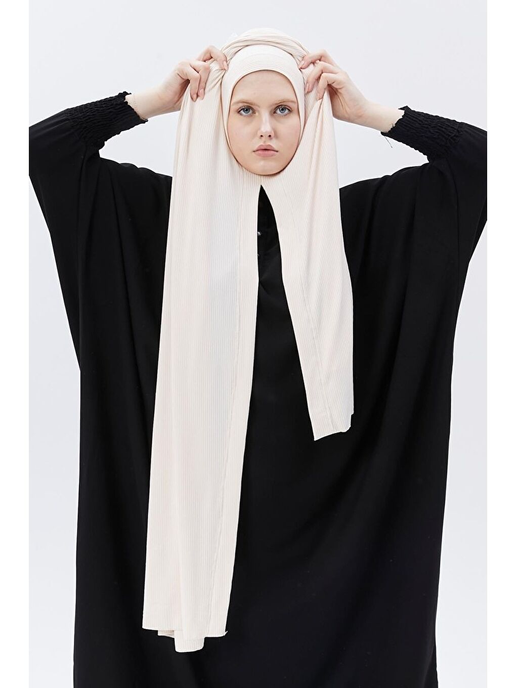 Pembe Hazır Pratik Geçmeli Lüks Organik Çizgili Kaşkorse Şal Çapraz Hizalı