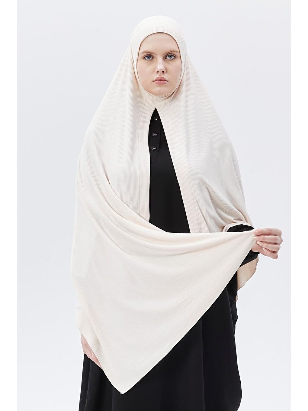 Pembe Hazır Pratik Geçmeli Lüks Organik Çizgili Kaşkorse Şal Çapraz Hizalı-2