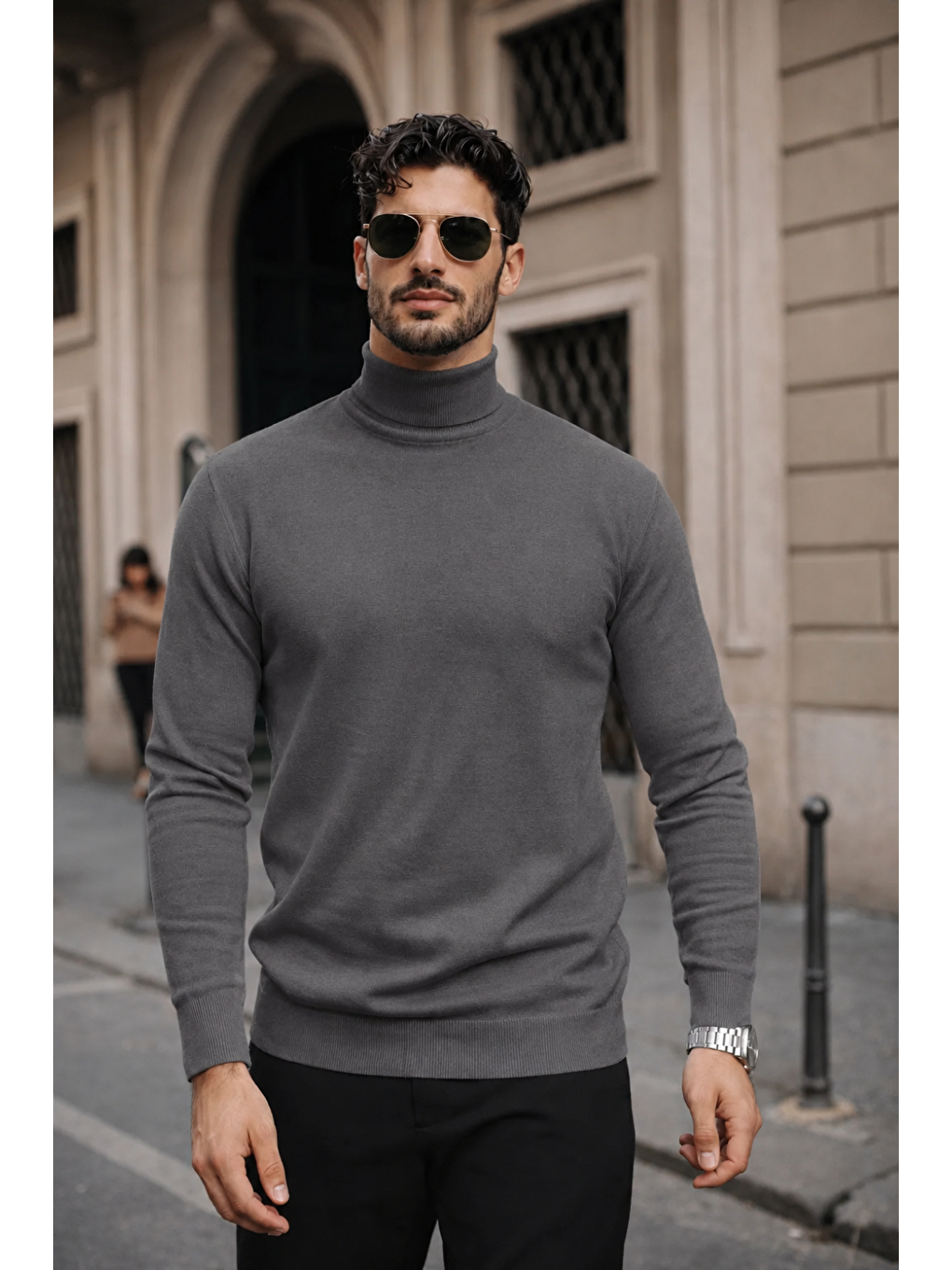Erkek Kışlık Basic Slim Fit Uzun Antrasit Kazak
