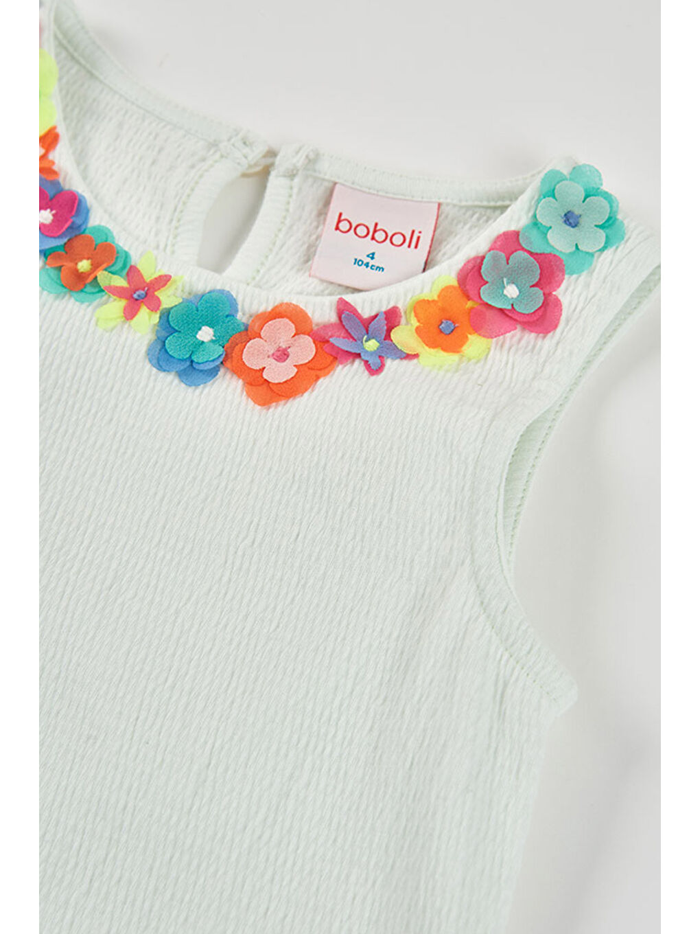 Çiçek Nakışlı Tshirt 2-6 Yaş Beyaz-3