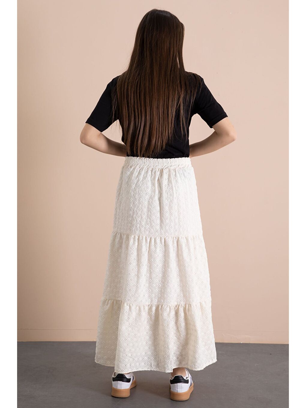 Ekru Krem Kız Çocuk Uzun Kesim Fistolu Etek 23778-4