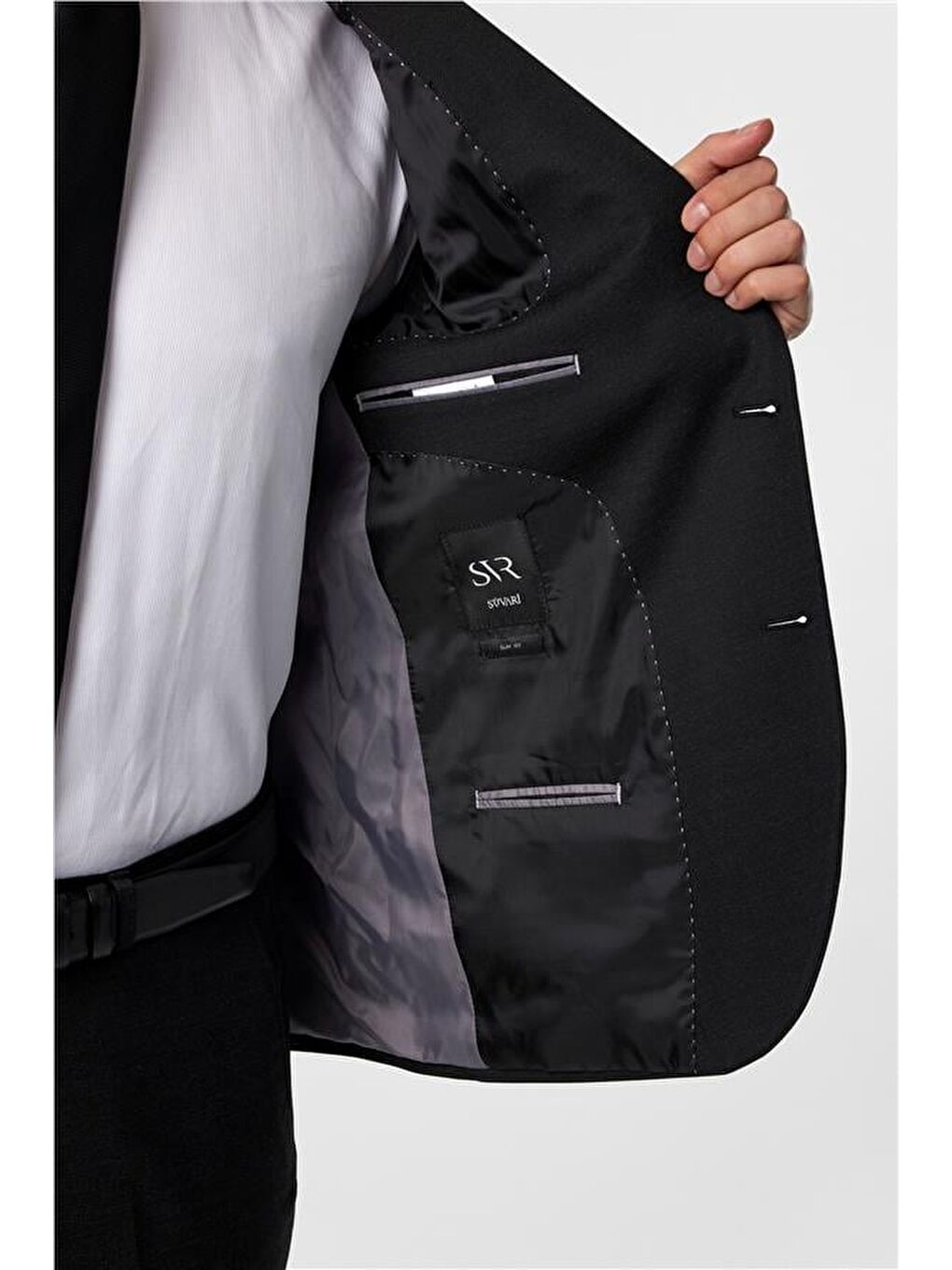 Siyah Slim Desenli Mono Yaka 6 Drop Takım Elbise-4