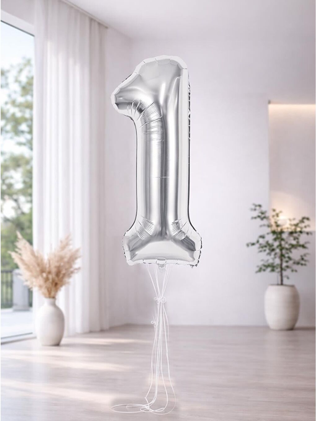 Gri Rakam Folyo Balon 1 Rakam Gümüş 1 Yaş Doğum Günü Parti Balonu 76 cm