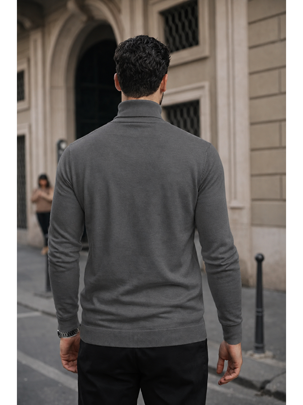 Erkek Kışlık Basic Slim Fit Uzun Antrasit Kazak-2