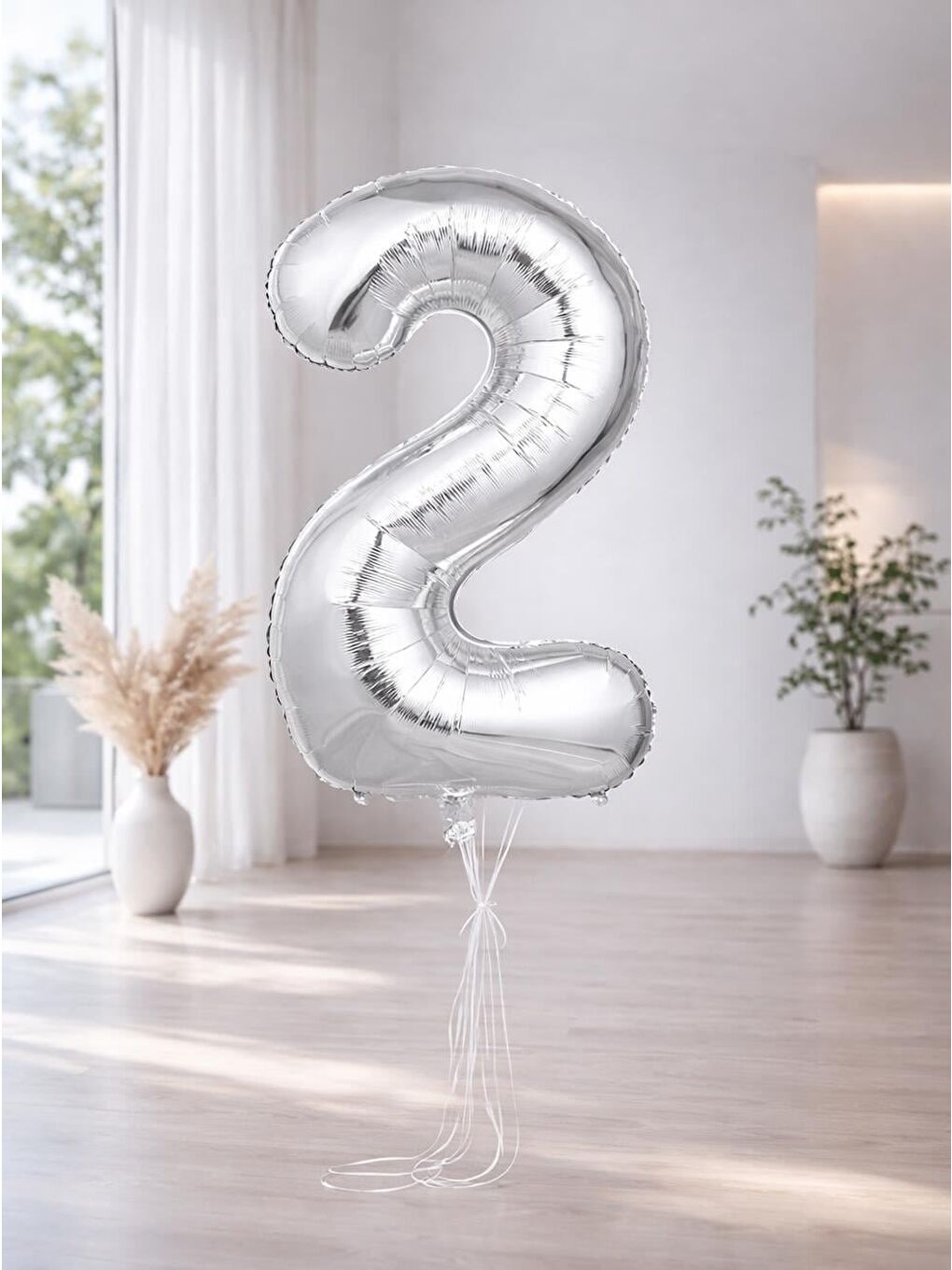 Gri Rakam Folyo Balon Doğum Günü Parti Balonu 2 Gümüş Renk 76 cm