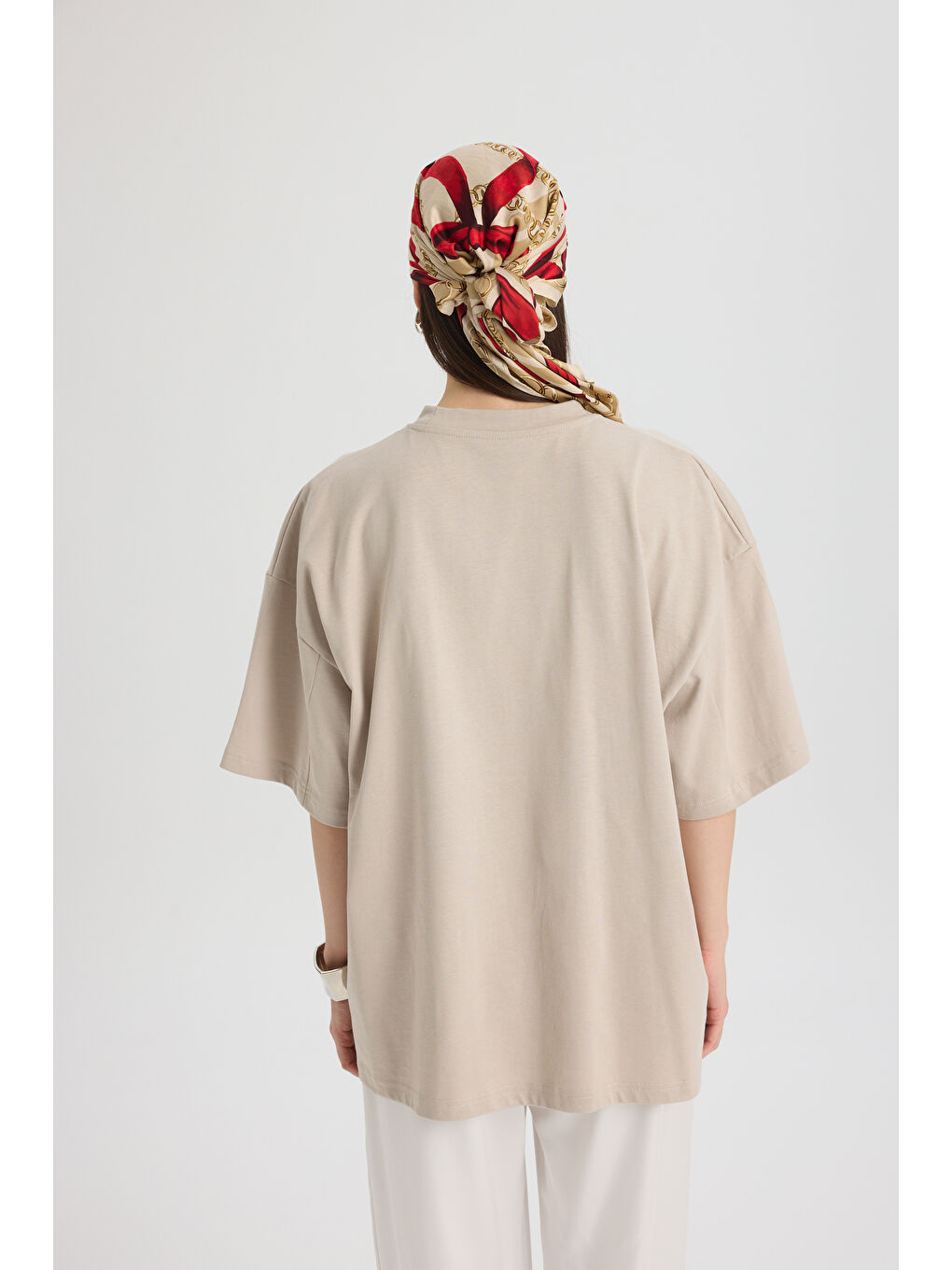 Bej Pomelo Oversize Taş T-Shirt-3