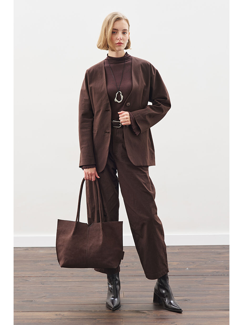 Kahverengi Barrel Pantolon Acı Kahve-2