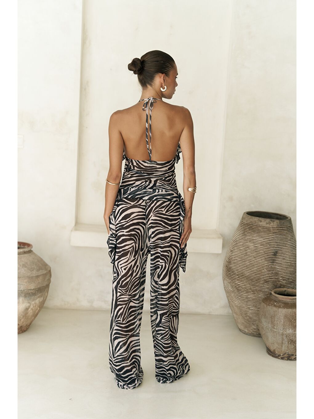 Sulliven Fırfır Detay Siyah Crop Pantolon Takım-2