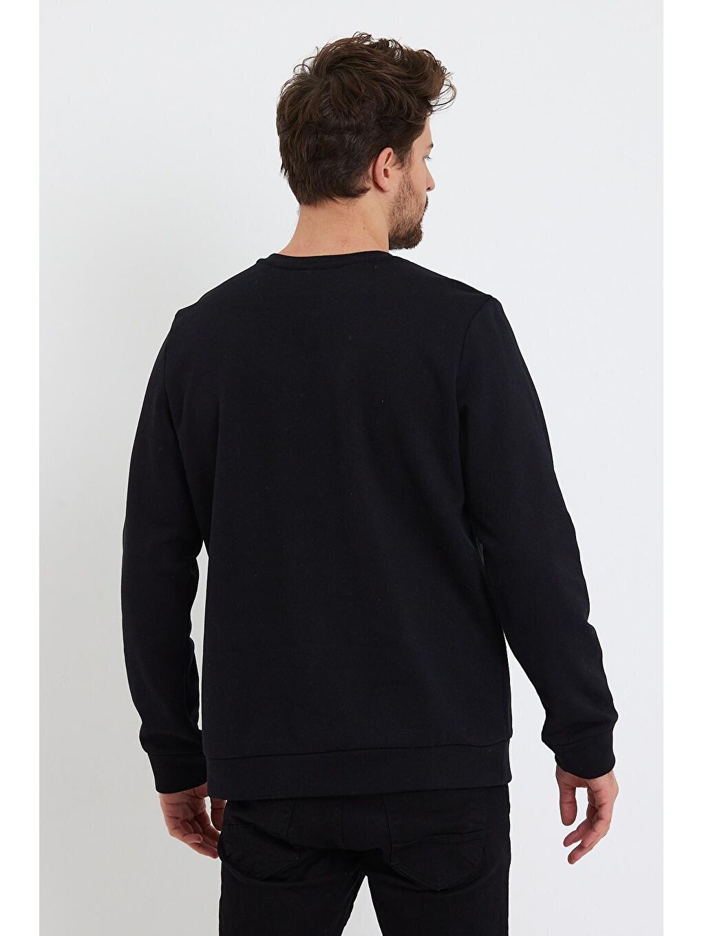 Siyah Erkek Bisiklet Yaka Regular Fit 3 İplik Kalın Brooklyn Baskılı Sweatshirt SPR24sw29-4