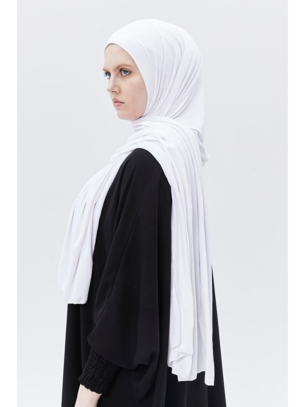 Beyaz Hazır Pratik Geçmeli Lüks Organik Çizgili Kaşkorse Şal Çapraz Hizalı-2