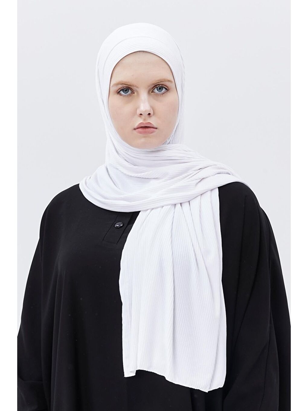 Beyaz Hazır Pratik Geçmeli Lüks Organik Çizgili Kaşkorse Şal Çapraz Hizalı-3