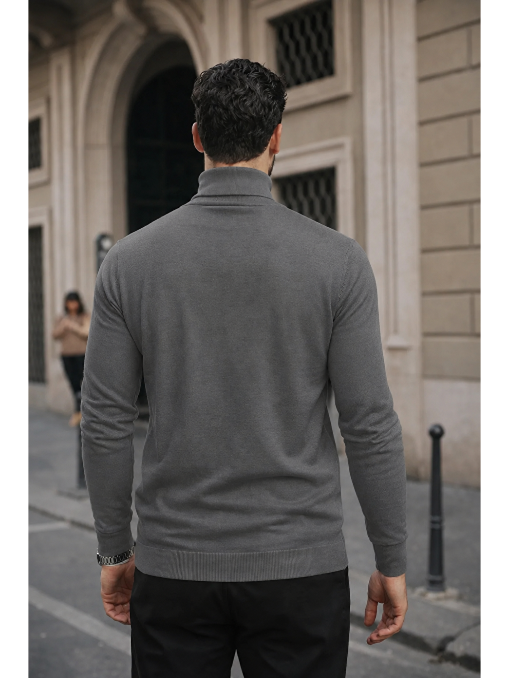 Erkek Kışlık Basic Slim Fit Uzun Antrasit Kazak-5