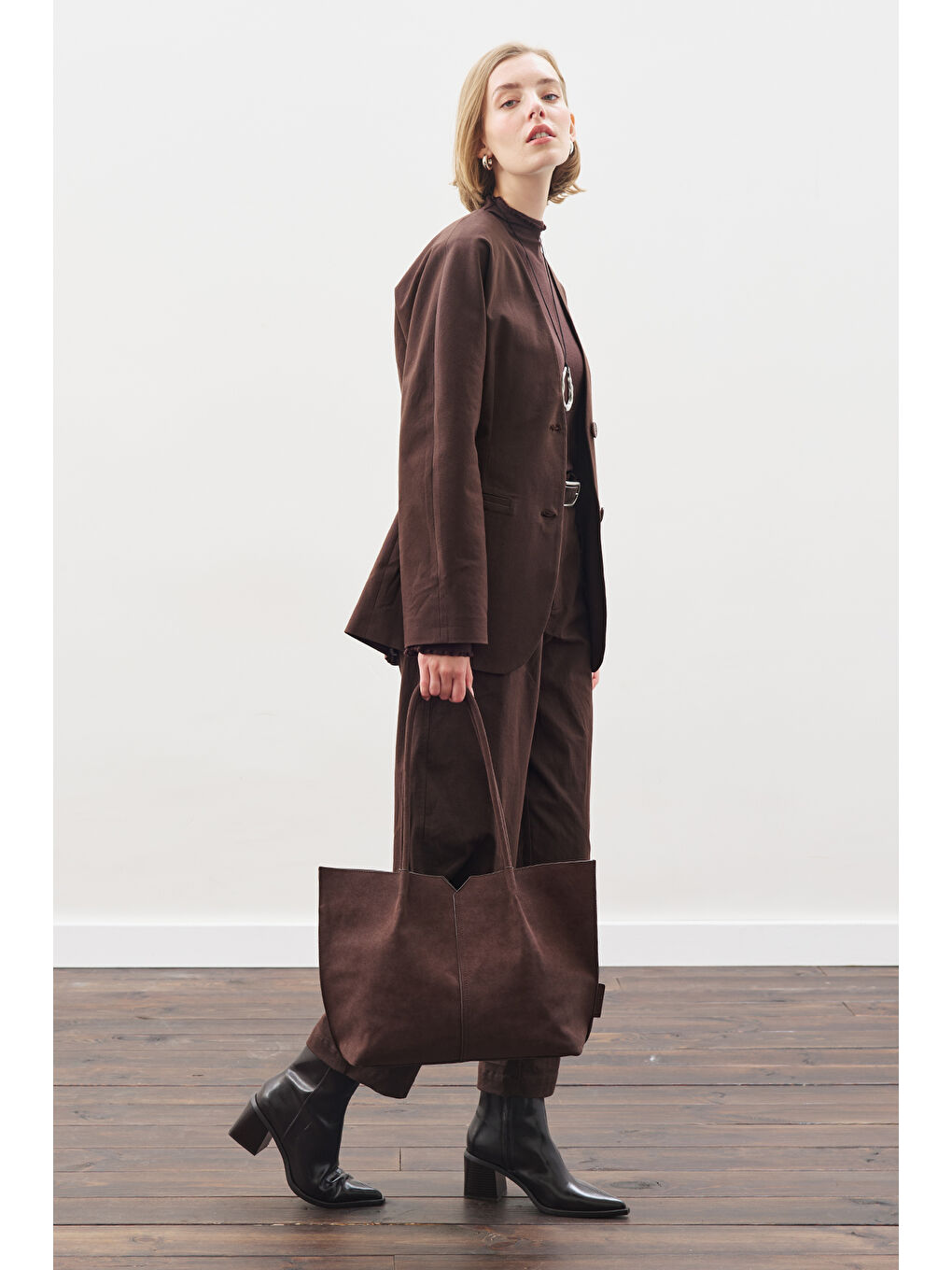 Kahverengi Barrel Pantolon Acı Kahve-3