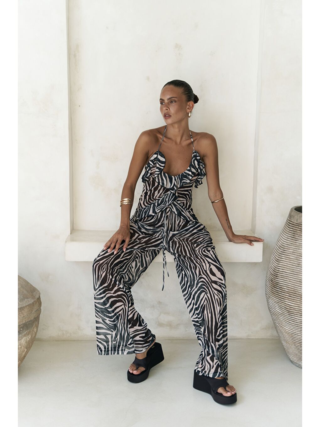 Sulliven Fırfır Detay Siyah Crop Pantolon Takım-4