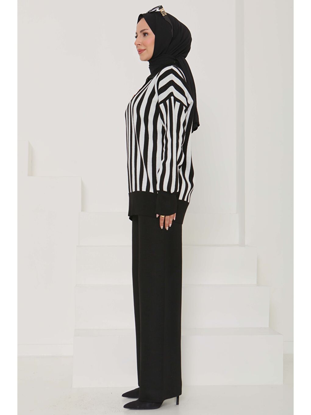 Çizgili Triko Takım Siyah - 26796-5