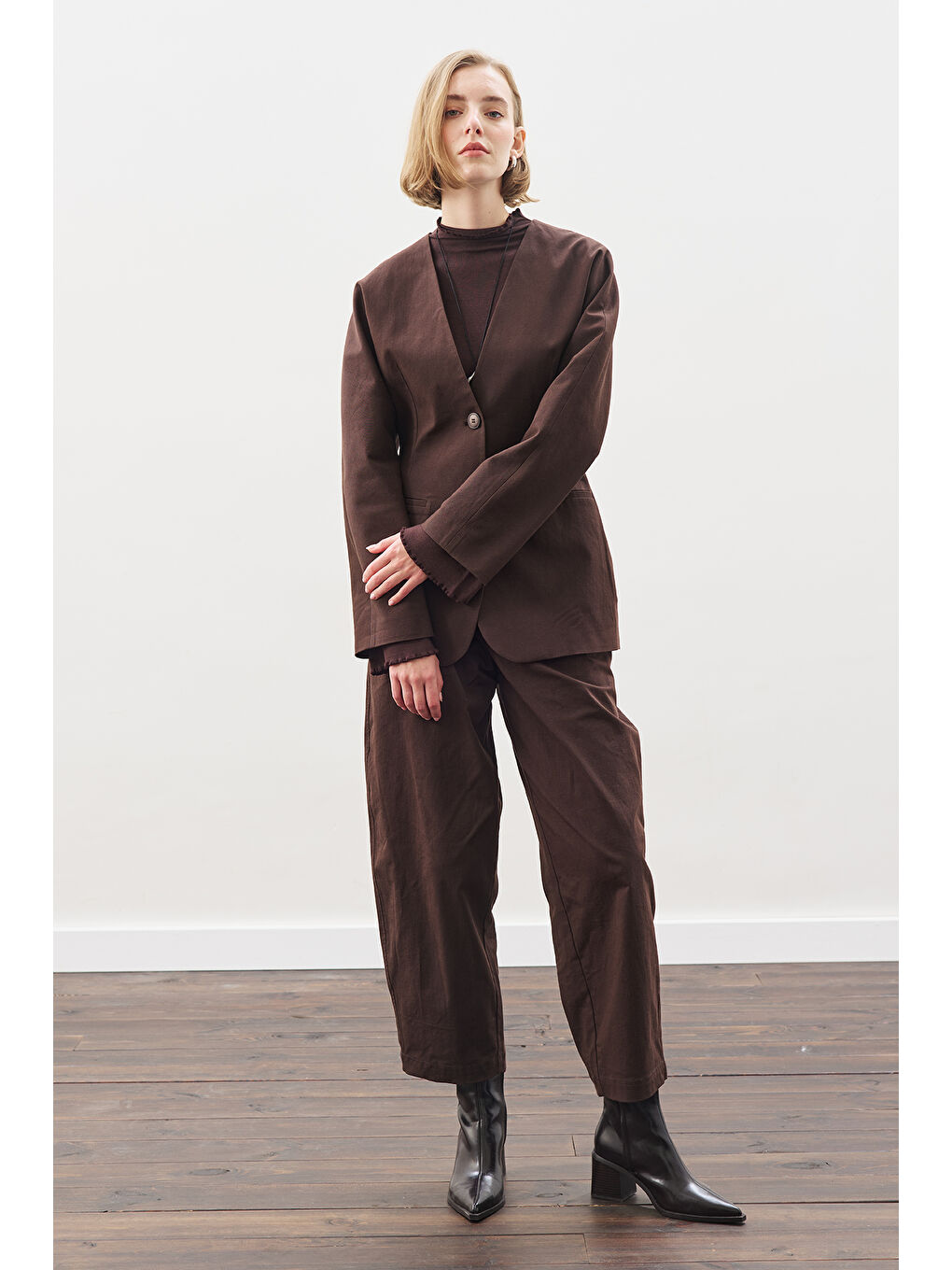 Kahverengi Barrel Pantolon Acı Kahve-4