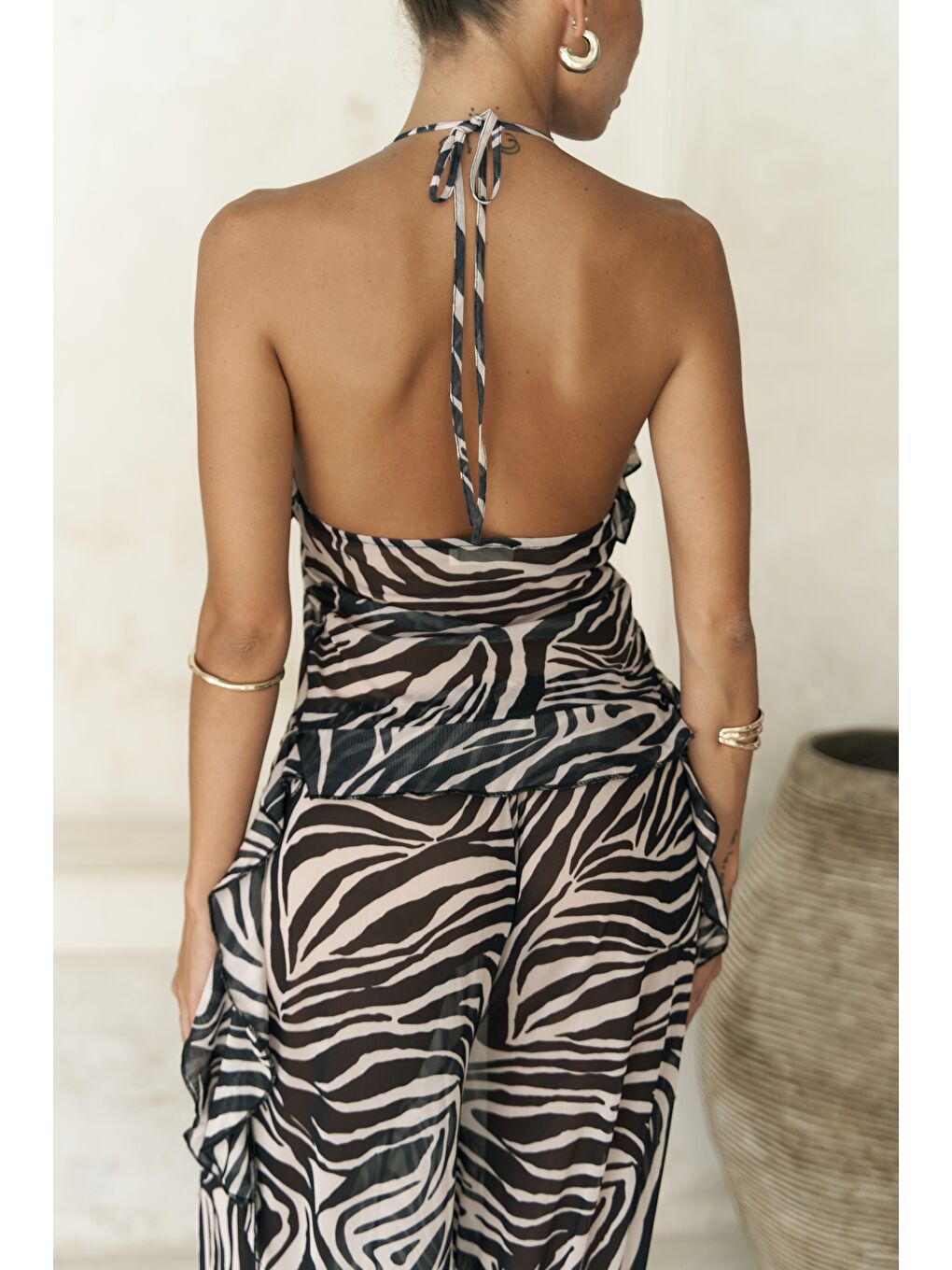 Sulliven Fırfır Detay Siyah Crop Pantolon Takım-5