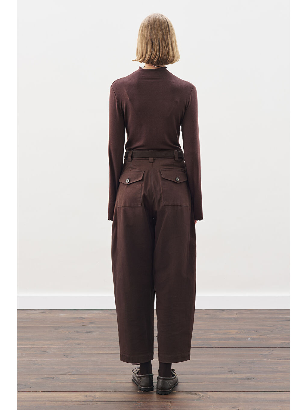 Kahverengi Barrel Pantolon Acı Kahve-5