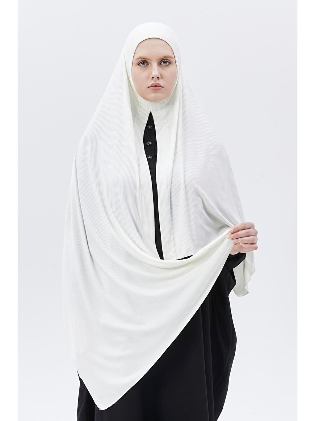 Ekru Hazır Pratik Geçmeli Lüks Organik Çizgili Kaşkorse Şal Çapraz Hizalı-2