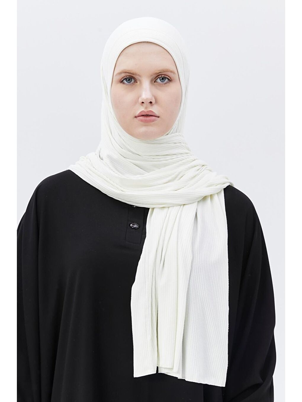 Ekru Hazır Pratik Geçmeli Lüks Organik Çizgili Kaşkorse Şal Çapraz Hizalı-3
