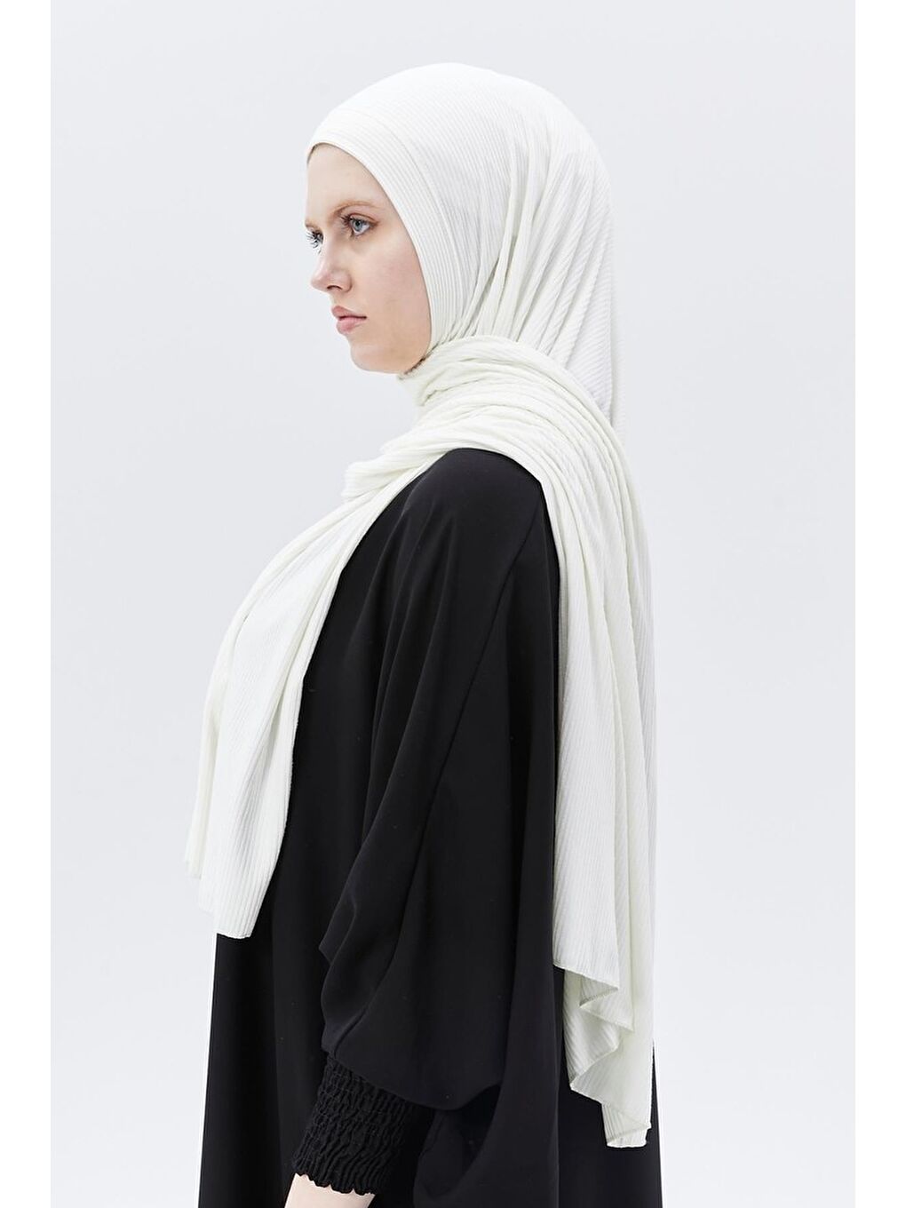 Ekru Hazır Pratik Geçmeli Lüks Organik Çizgili Kaşkorse Şal Çapraz Hizalı-4