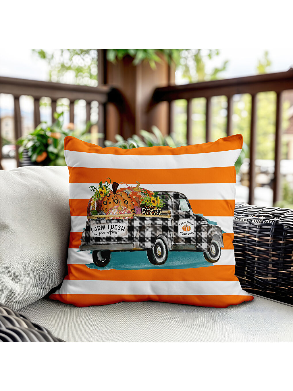 Karışık Çift Taraf Baskılı Kadife Doku Sonbahar Ve Kabak Desenli Kırlent Kılıfı