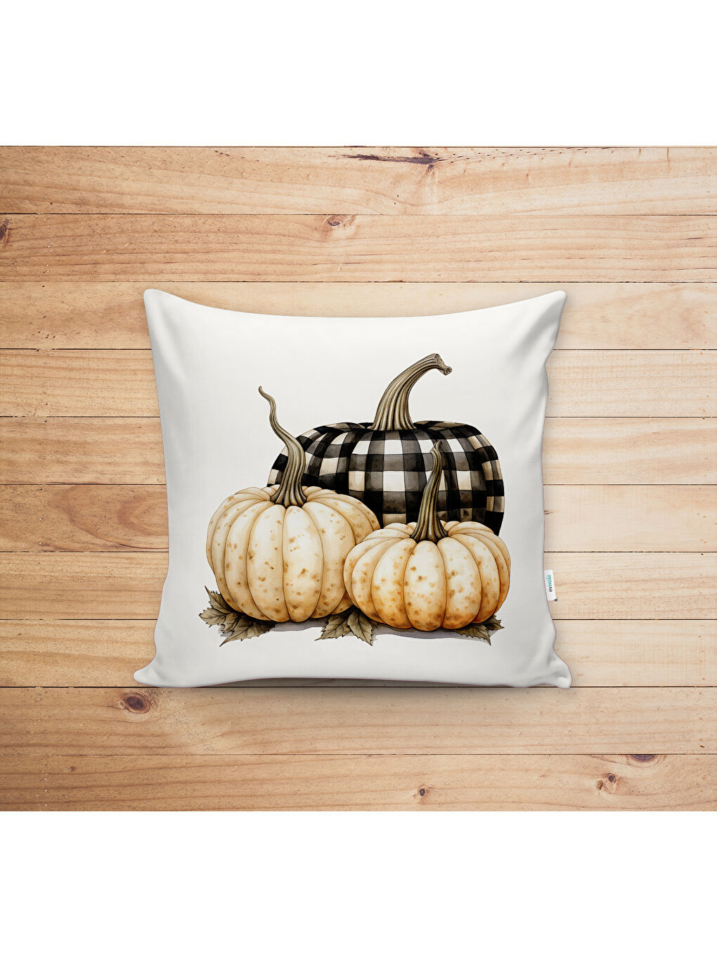 Karışık Çift Taraf Baskılı Kadife Doku Sonbahar Ve Kabak Desenli Kırlent Kılıfı-1