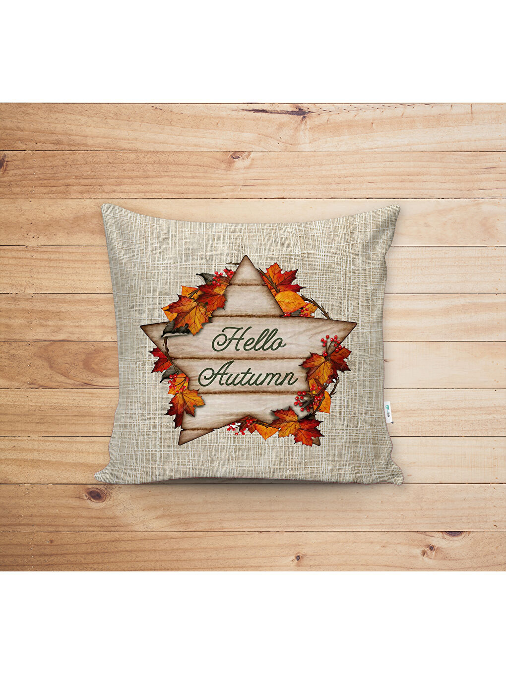 Karışık Çift Taraf Baskılı Kadife Doku Sonbahar Ve Kabak Desenli Kırlent Kılıfı-1