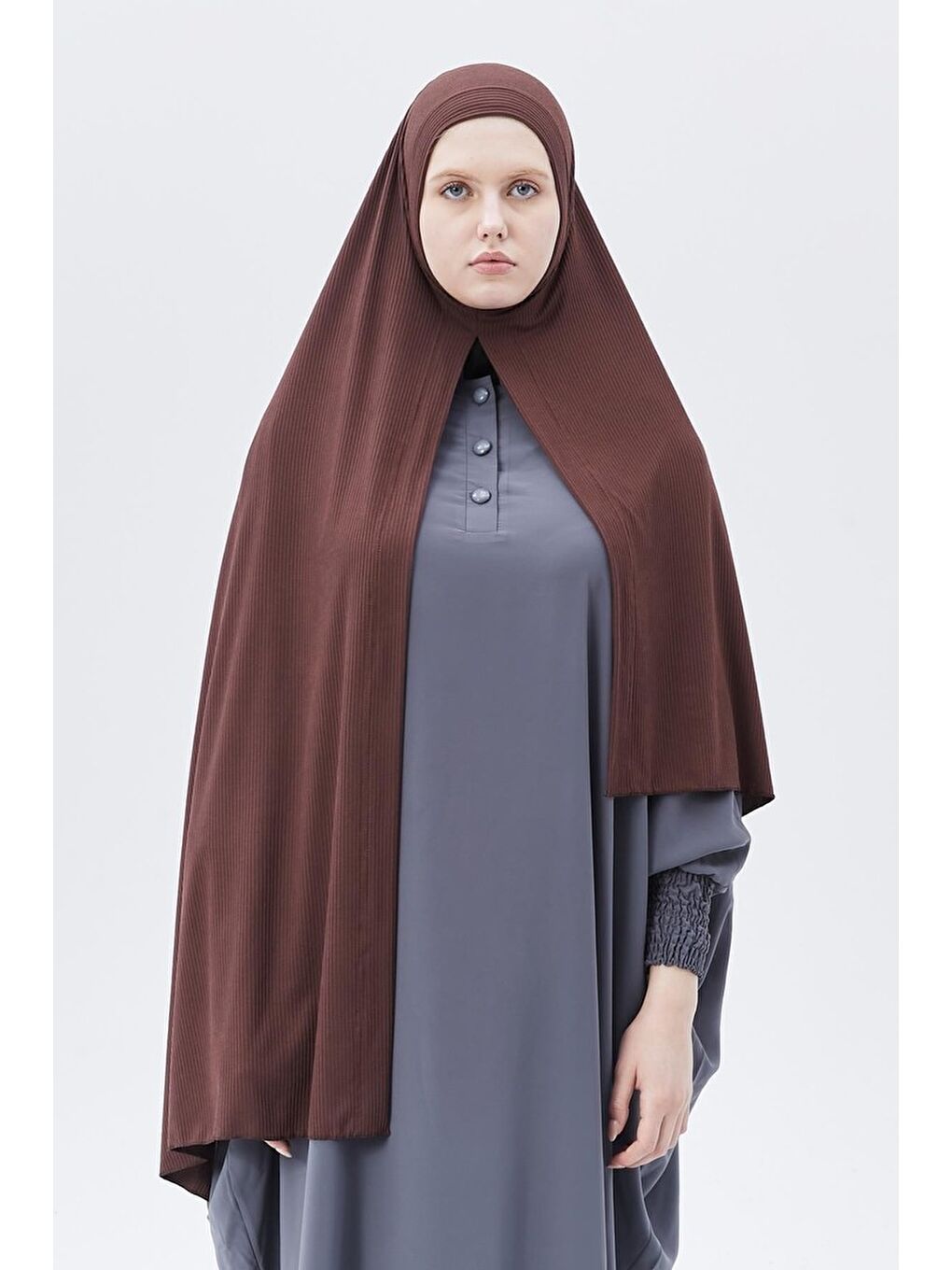 Kahverengi Hazır Pratik Geçmeli Lüks Organik Çizgili Kaşkorse Şal Çapraz Hizalı-1