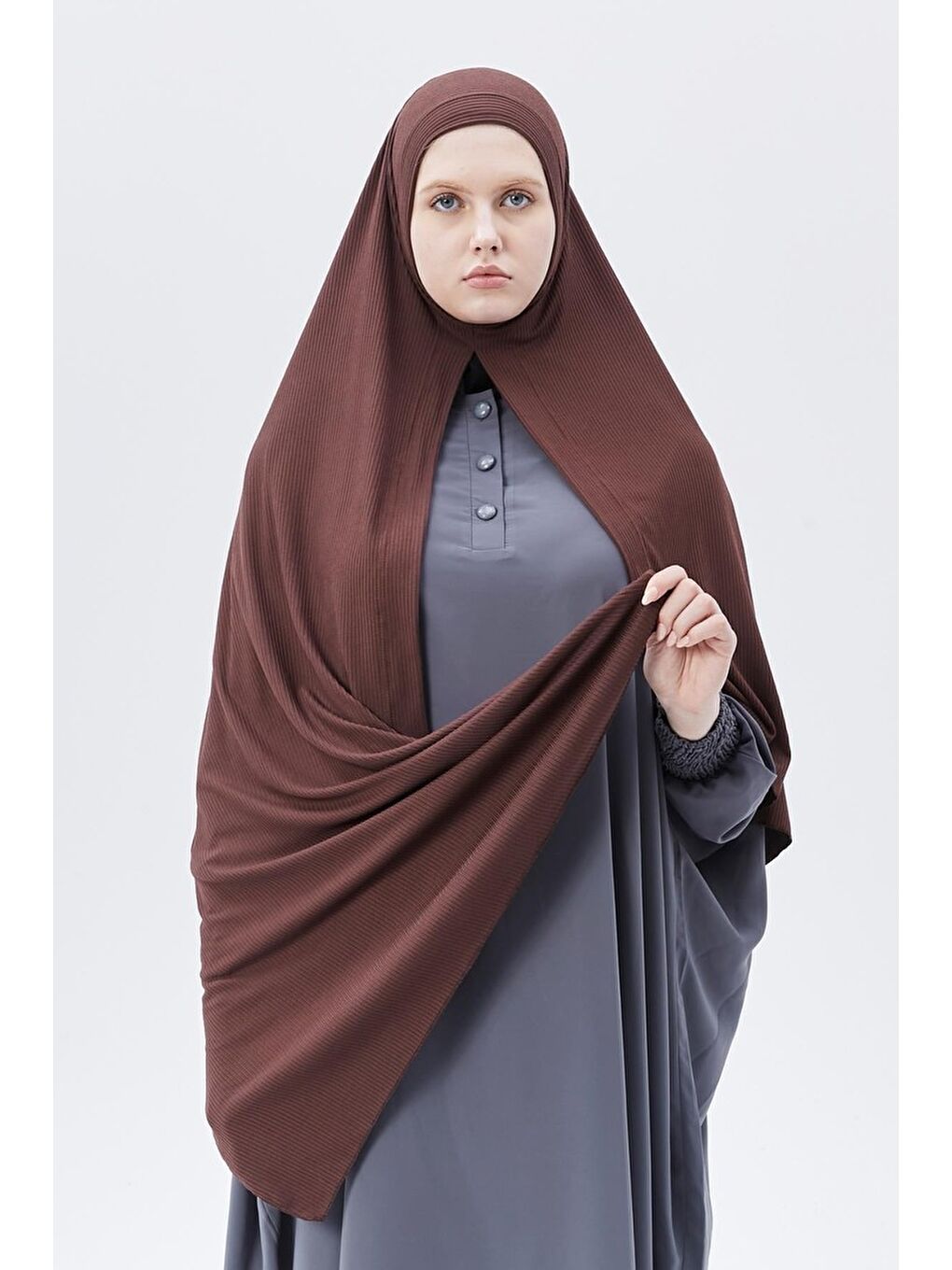 Kahverengi Hazır Pratik Geçmeli Lüks Organik Çizgili Kaşkorse Şal Çapraz Hizalı-2