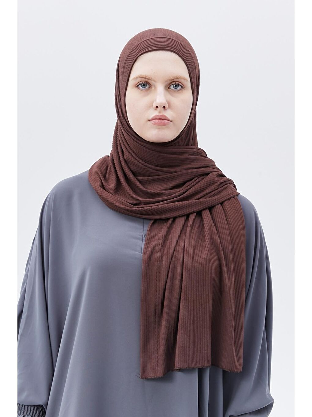 Kahverengi Hazır Pratik Geçmeli Lüks Organik Çizgili Kaşkorse Şal Çapraz Hizalı-3