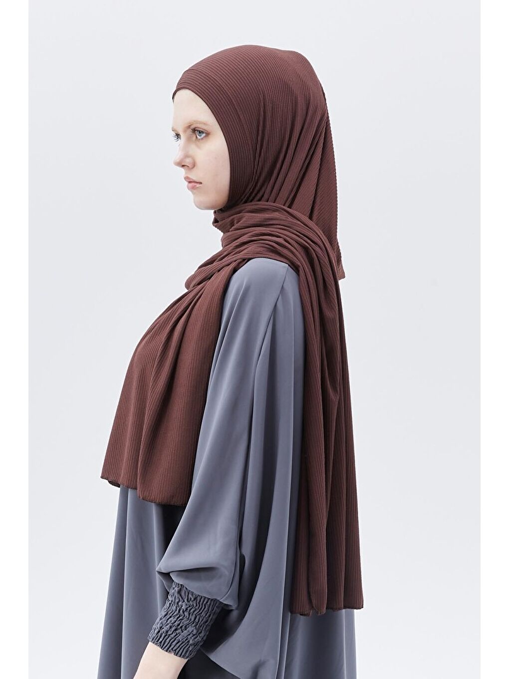 Kahverengi Hazır Pratik Geçmeli Lüks Organik Çizgili Kaşkorse Şal Çapraz Hizalı-4