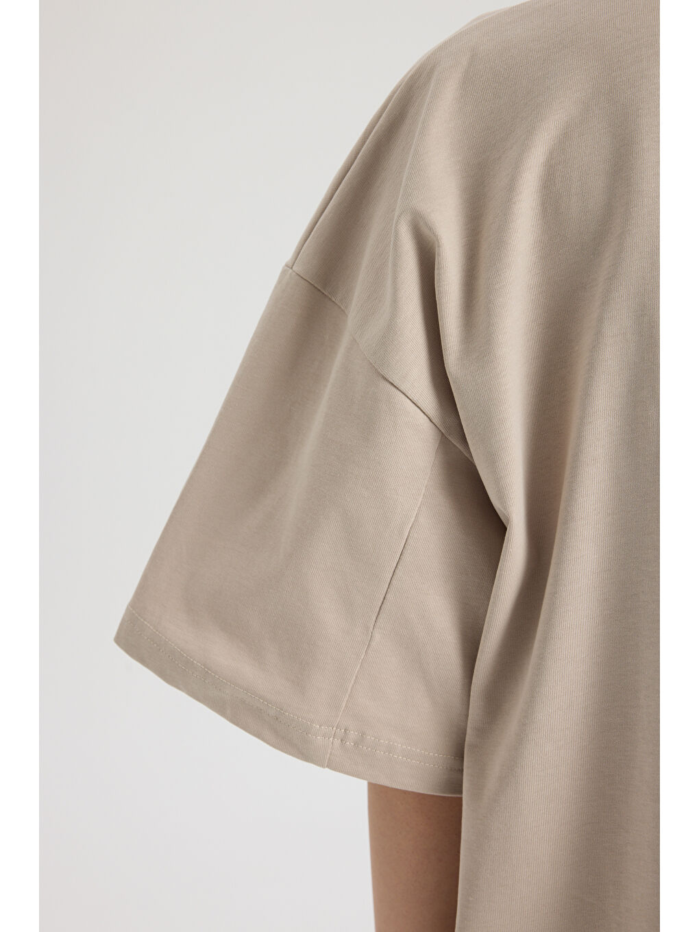 Bej Pomelo Oversize Taş T-Shirt-7