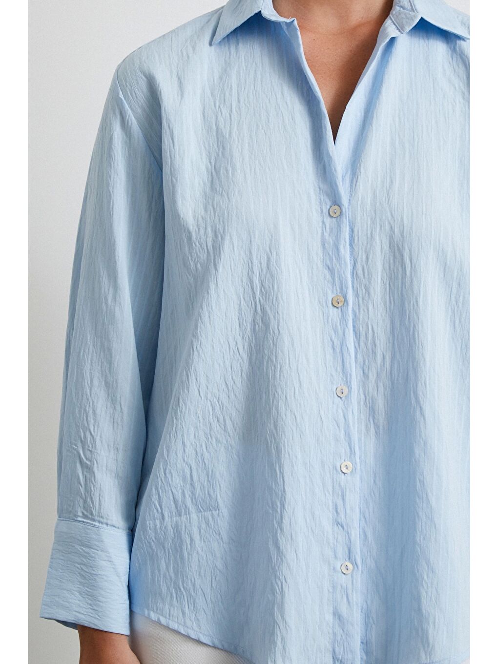 Paralel Çizgili Gömlek Mavi-4