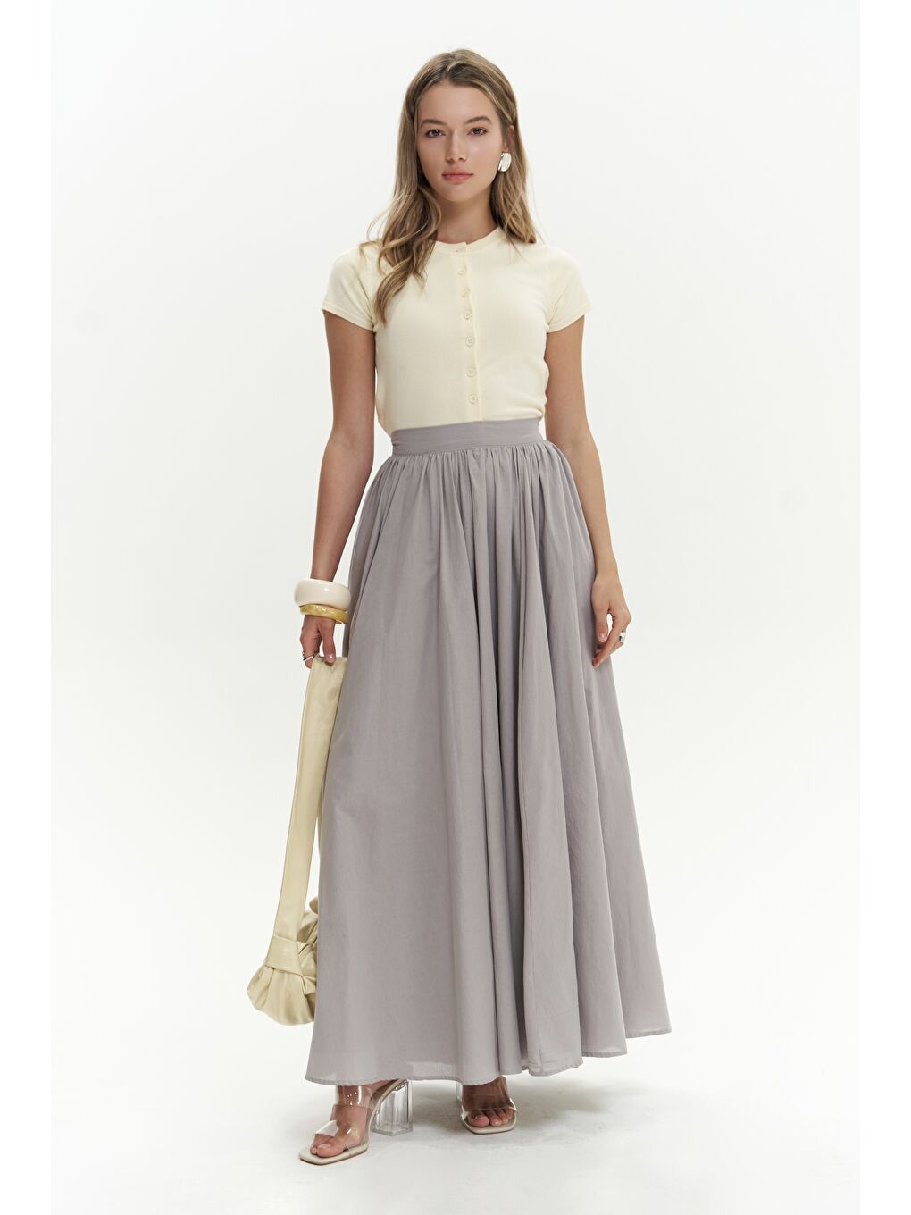 Faylinn Pileli Uzun Gri Etek-1