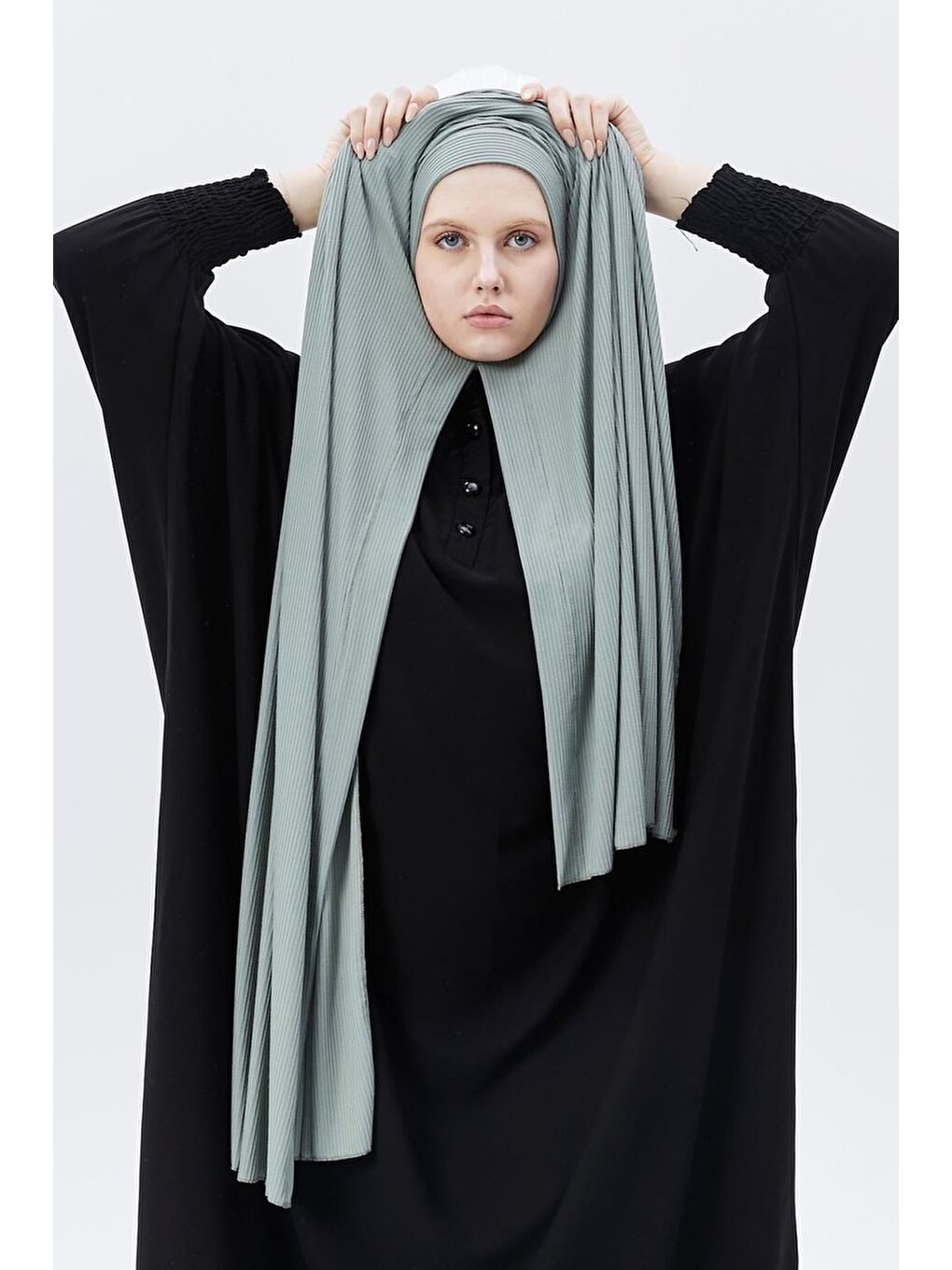 Turkuaz Hazır Pratik Geçmeli Lüks Organik Çizgili Kaşkorse Şal Çapraz Hizalı