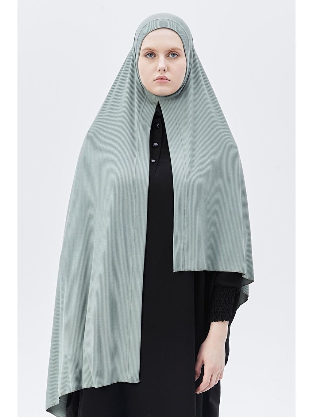 Turkuaz Hazır Pratik Geçmeli Lüks Organik Çizgili Kaşkorse Şal Çapraz Hizalı-1