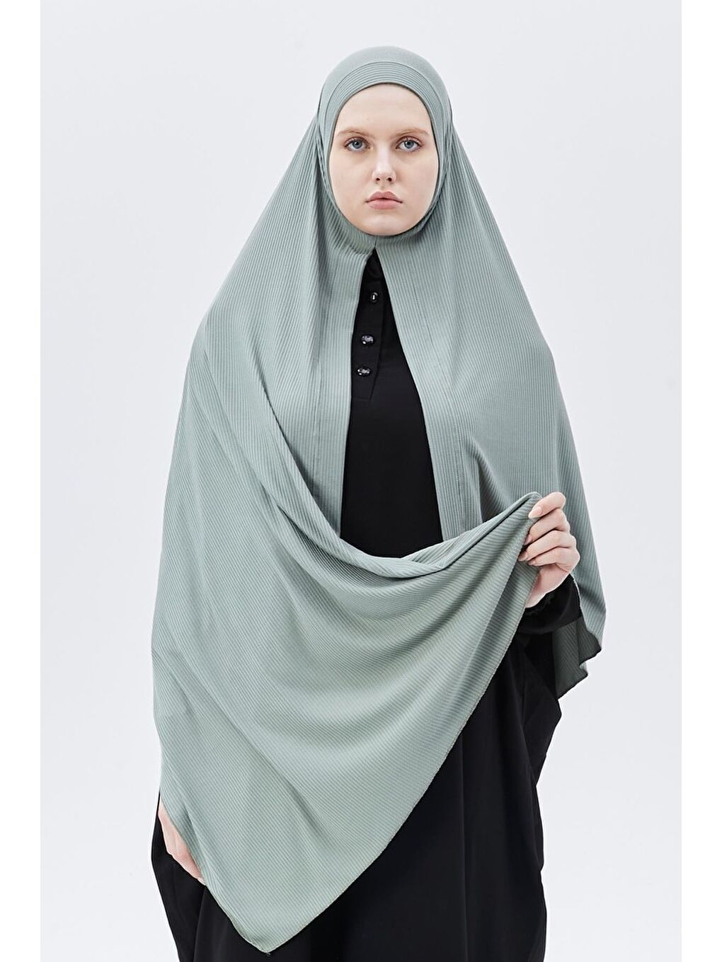 Turkuaz Hazır Pratik Geçmeli Lüks Organik Çizgili Kaşkorse Şal Çapraz Hizalı-2
