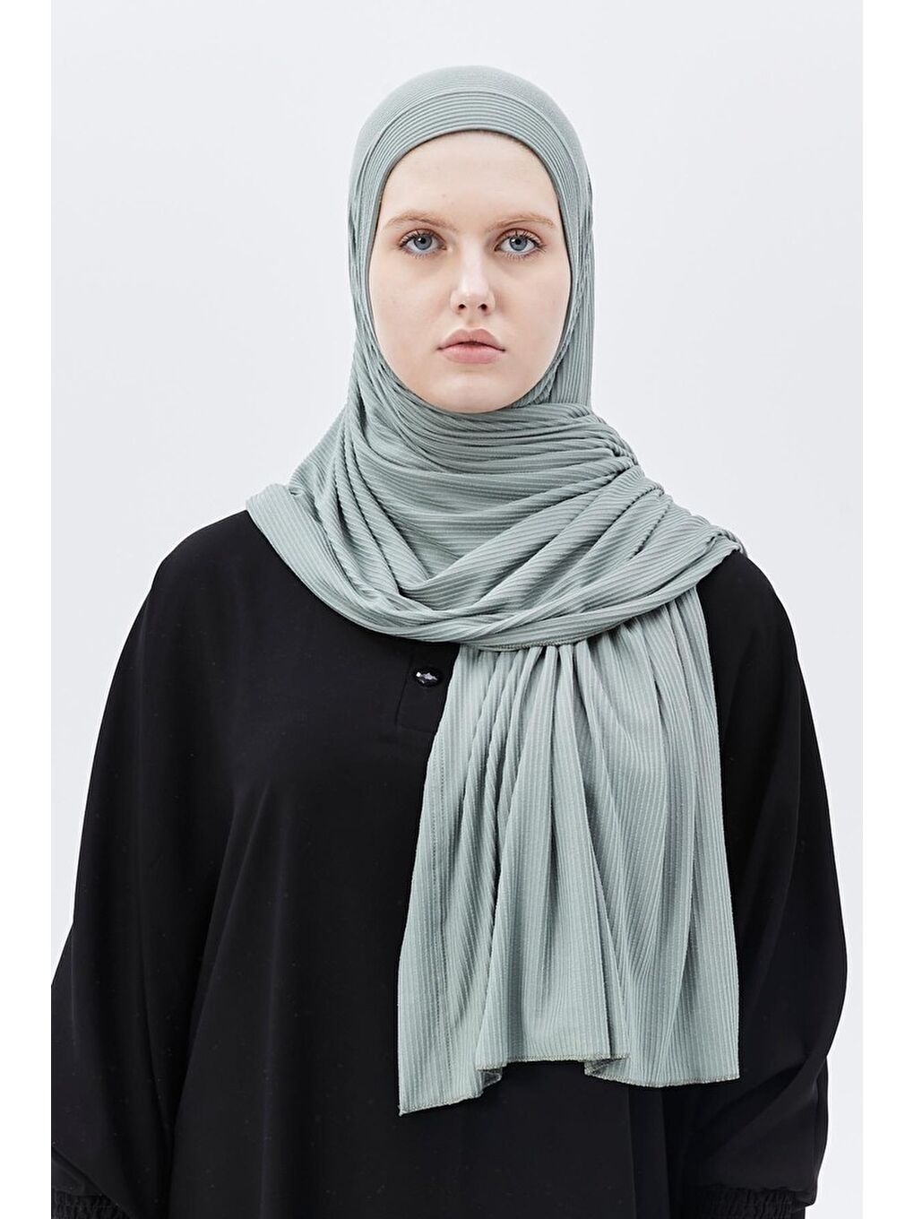 Turkuaz Hazır Pratik Geçmeli Lüks Organik Çizgili Kaşkorse Şal Çapraz Hizalı-3