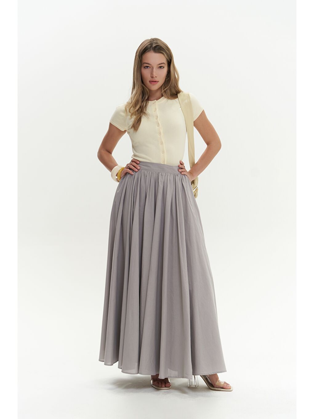 Faylinn Pileli Uzun Gri Etek-2