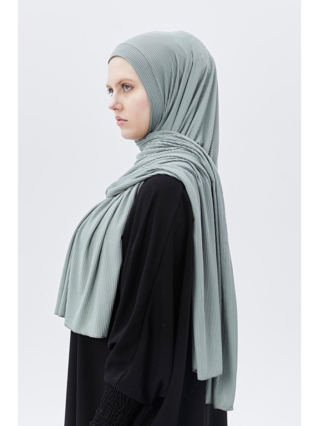 Turkuaz Hazır Pratik Geçmeli Lüks Organik Çizgili Kaşkorse Şal Çapraz Hizalı-4