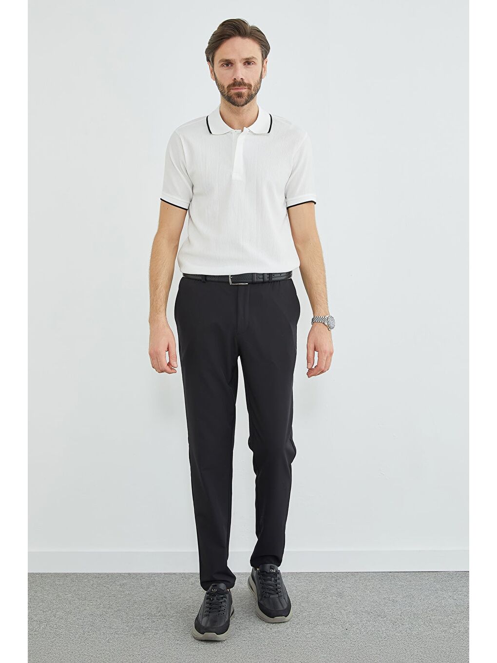 Siyah Beli Bağcıklı Lastikli Pantolon