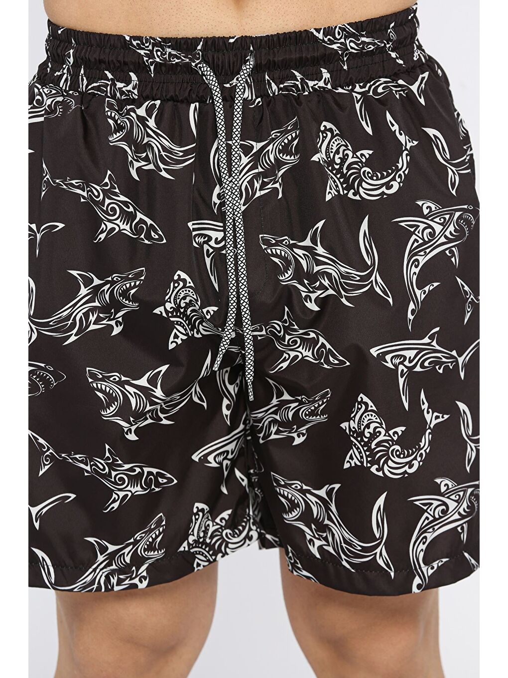 Siyah Dijital Baskılı Cepli Erkek Deniz Şortu