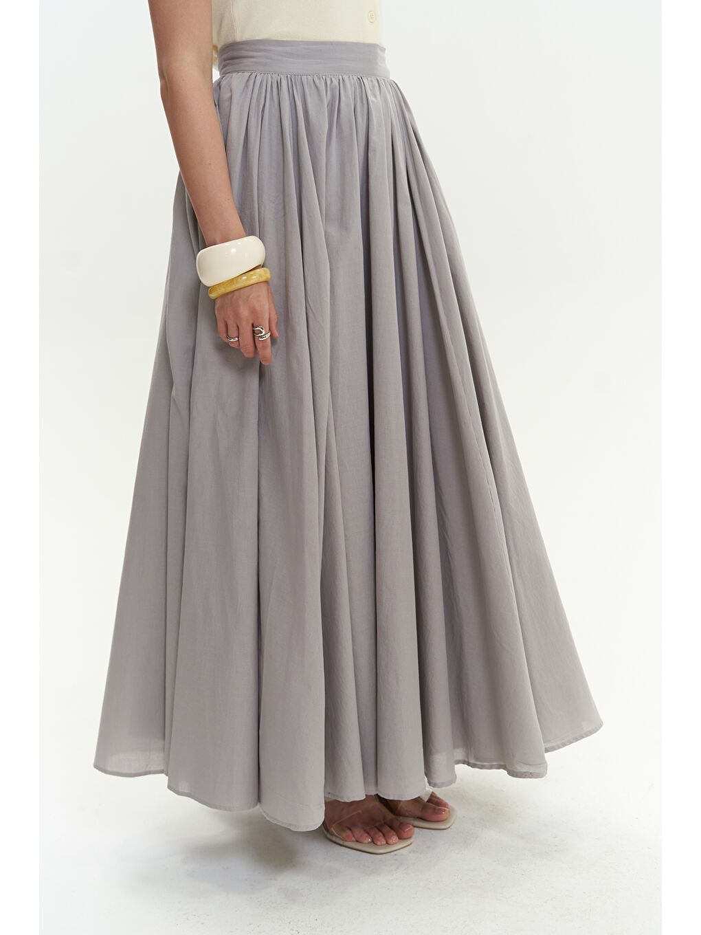 Faylinn Pileli Uzun Gri Etek-4