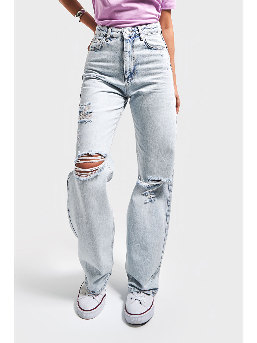 Mavi Kadın Snow Jean Rengi 12S5-100 %100 Pamuk Yırtık Detaylı Straight Fit Yüksek Bel Denim