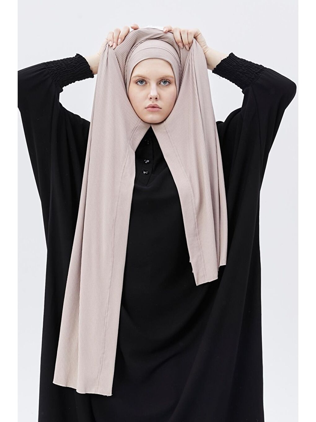 Kahverengi Hazır Pratik Geçmeli Lüks Organik Çizgili Kaşkorse Şal Çapraz Hizalı