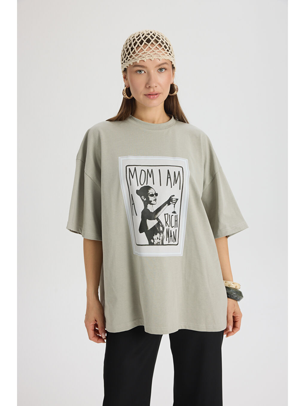 Rich Woman Oversize Gri T-Shirt-1