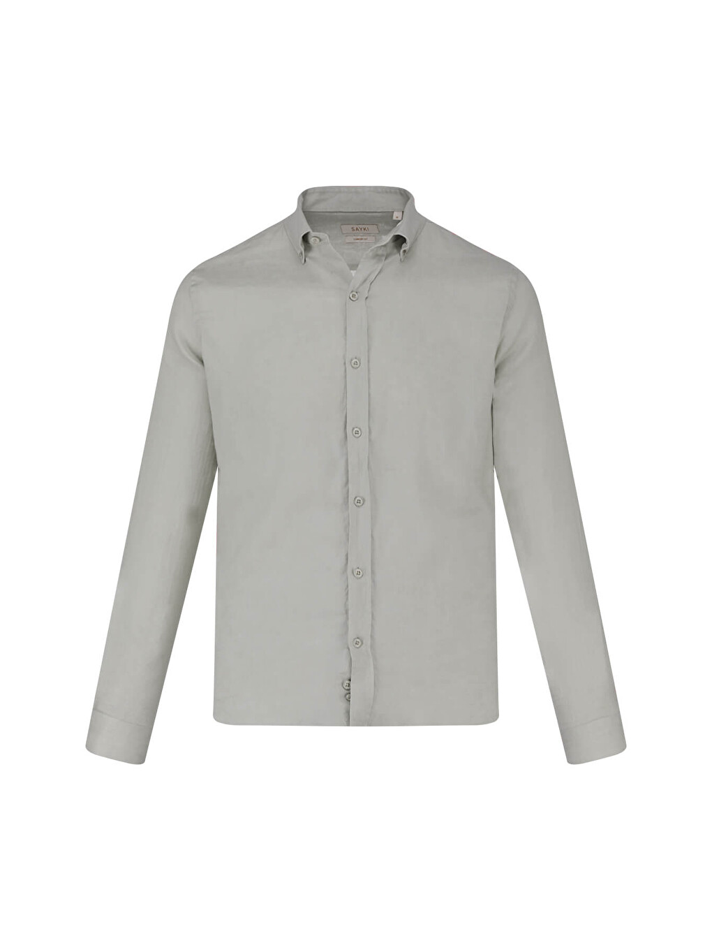 Yeşil Comfort Fit 100% Keten Düğmeli Yaka Uzun Kollu Keten Gömlek