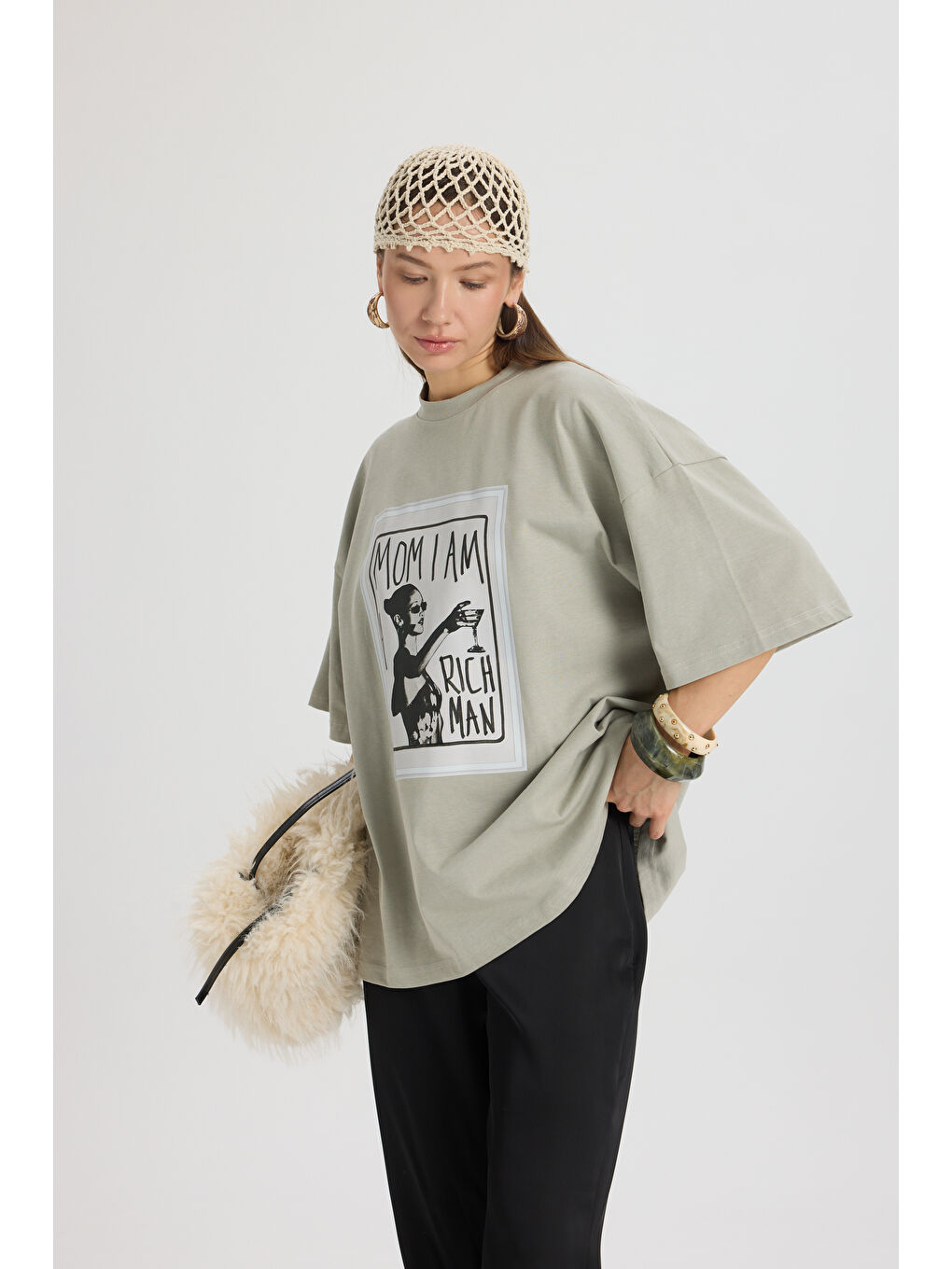 Rich Woman Oversize Gri T-Shirt-2